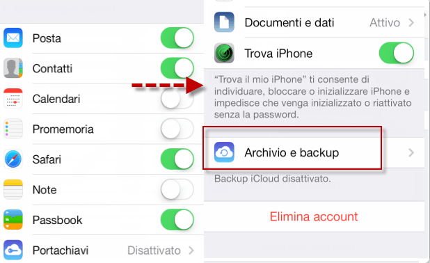 Salvare rubrica iPhone su iCloud